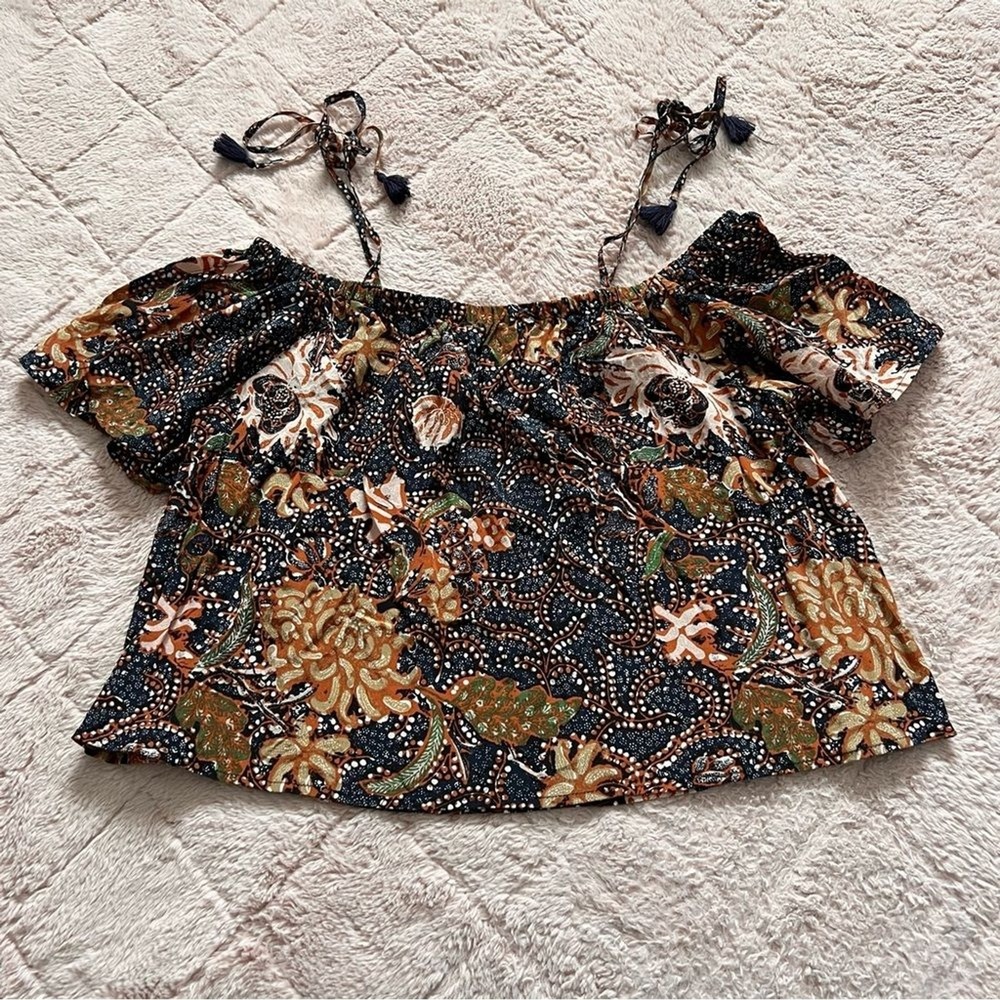 Madewell Silk Off The Shoulder Crop Top Floral Boho Peasant Summer Preppy Sz XS